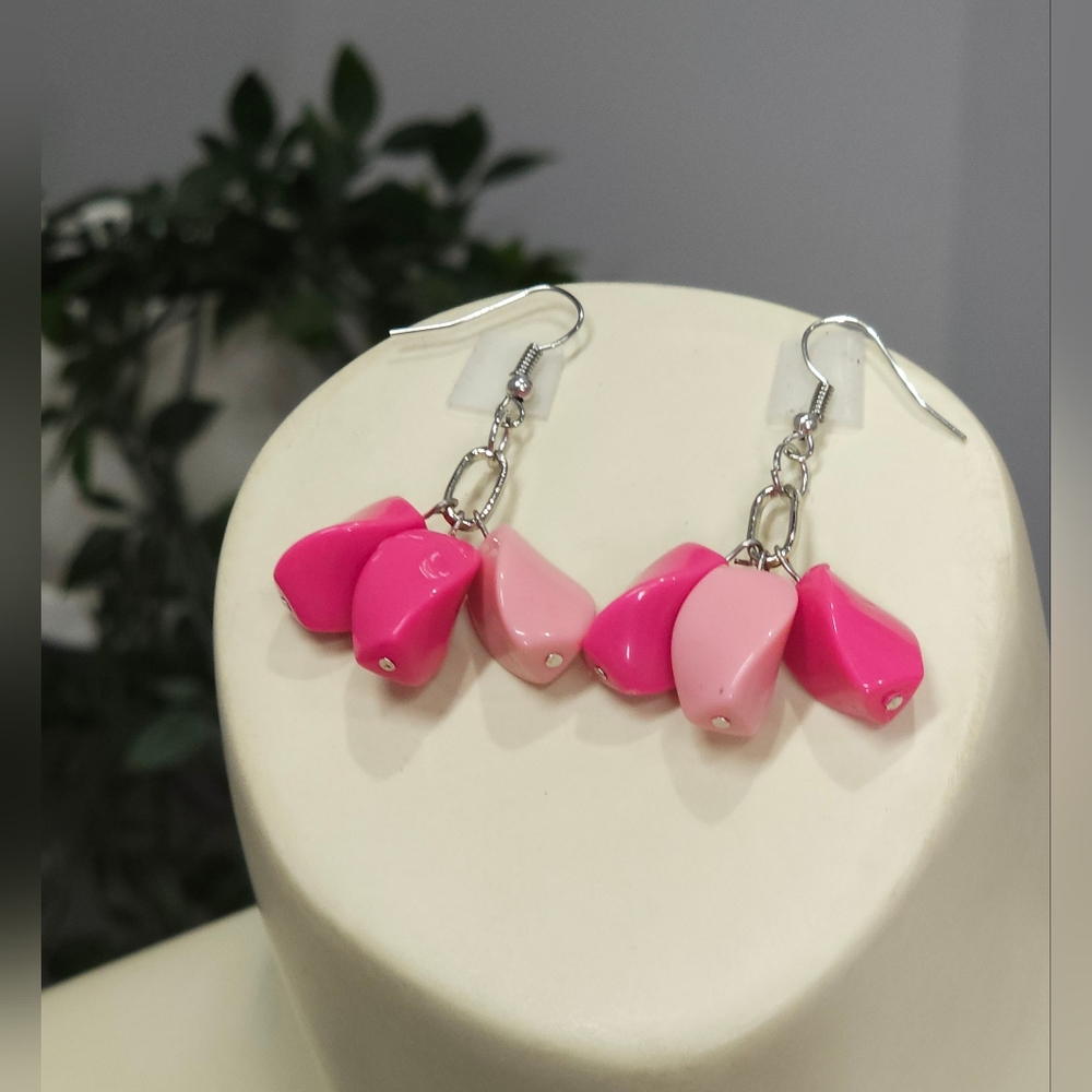 Pink & Silver Plated Chain Earrings